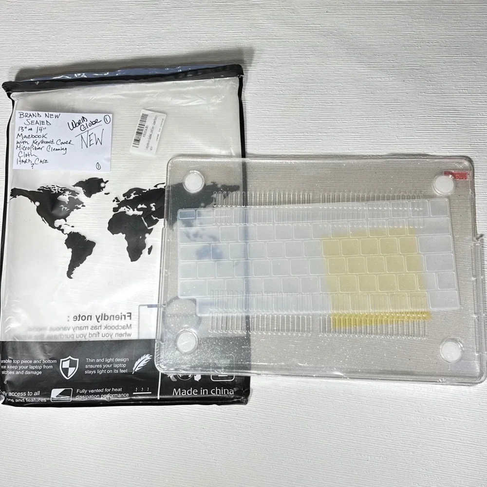 Clear World Globe Sparkle Case for Apple MacBook 13 14 inch Keyboard Cover Bundl